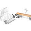 Plastic hangers compared with solid wood hangers (next)