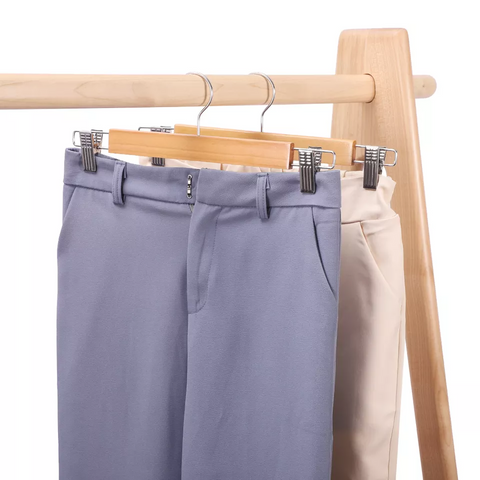 Natural Wood Solid Wooden Pants Jeans Skirts Hanger with Metal Grip Clip - Natural Wood Solid Wooden Pants Jeans Skirts Hanger with Metal Grip Clip