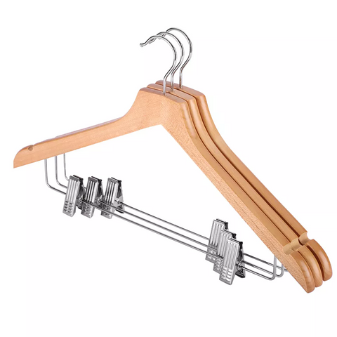 Wholesale Natural Wood Clothing Coat Suit Pant Clothes Wooden Hanger with Clips - Wholesale Natural Wood Clothing Coat Suit Pant Clothes Wooden Hanger with Clips