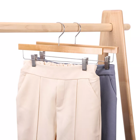 Non-Slip Wooden Trousers Pants Skirt Wood Hangers with Adjustable Clips - Non-Slip Wooden Trousers Pants Skirt Wood Hangers with Adjustable Clips
